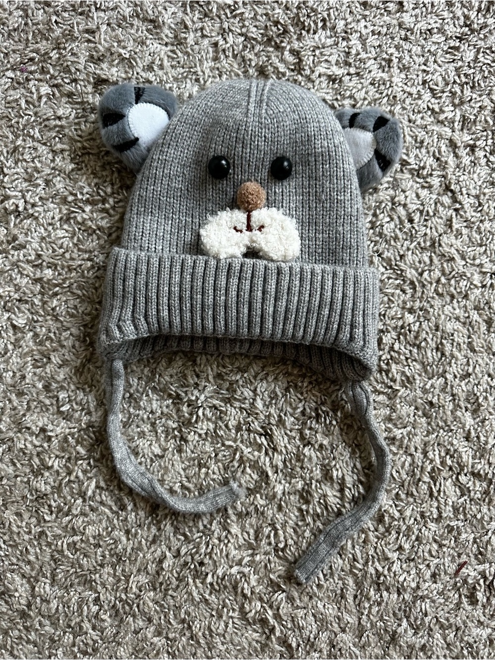 Gray Bear Knit Earflap Hat for Kids - Cozy Winter Beanie
